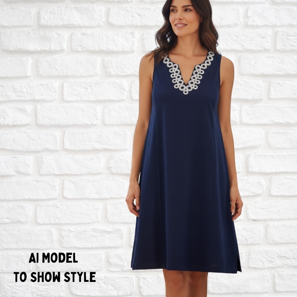 Lands' End Blue Eyelet Shift Dress Womens Small Preppy Nautical Beach Cover Up